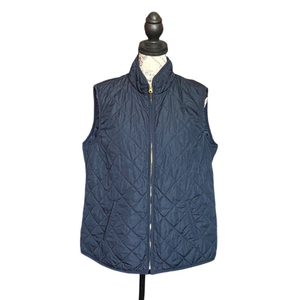 Old Navy Womens XL Navy Blue Quilted Full Zip Puffer Vest Mock Neck Sleeveless